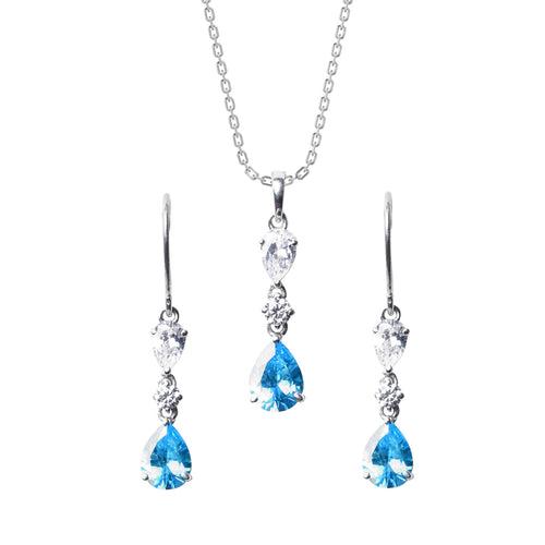 CLARA 925 Sterling Silver Pear Solitaire Pendant Earring Chain Jewellery Set Rhodium Plated, Swiss Zirconia Gift for Women & Girls