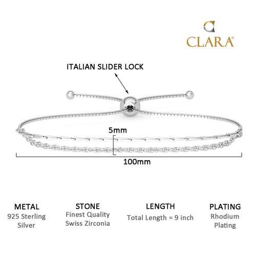 CLARA 925 Pure Silver Double chain Bracelet Adjustable, Anti Tarnish Gifts for Women and Girls