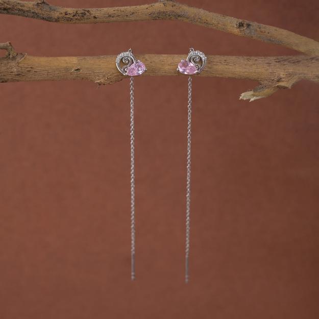 Silver Pink Pear Sui Dhaga Threader Earrings