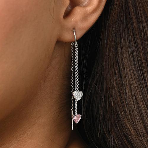 Silver Heart Tassel Sui Dhaga Threader Earrings