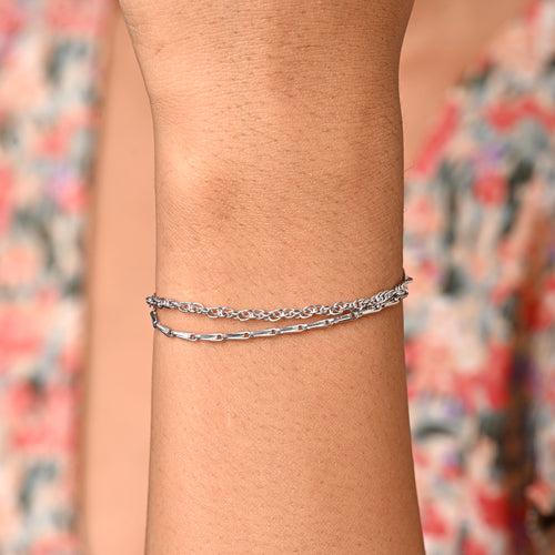 CLARA 925 Pure Silver Double chain Bracelet Adjustable, Anti Tarnish Gifts for Women and Girls