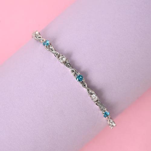 CLARA 925 Pure Silver Blue Infinity Hand Bracelet Adjustable, Anti Tarnish, Swiss Zirconia Gift for Women and Girls