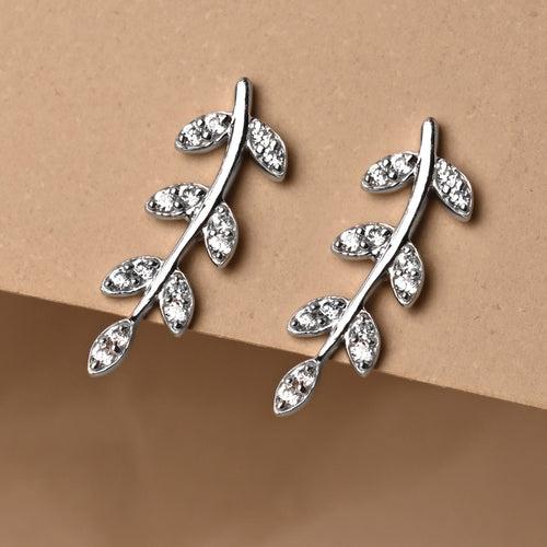 CLARA 925 Sterling Silver Leaf Ear cuffs Earrings Rhodium Plated, Swiss Zirconia Gift for Women & Girls