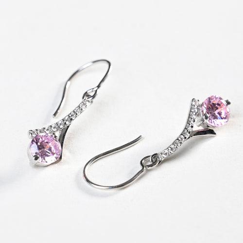 CLARA 925 Sterling Silver Pink Solitaire Earrings Rhodium Plated, Swiss Zirconia Gift for Women & Girls