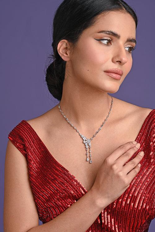 CLARA 925 Sterling Silver Anaya Necklace Rhodium Plated, Swiss Zirconia stone Precious Jewellery Gift for Women and Girls