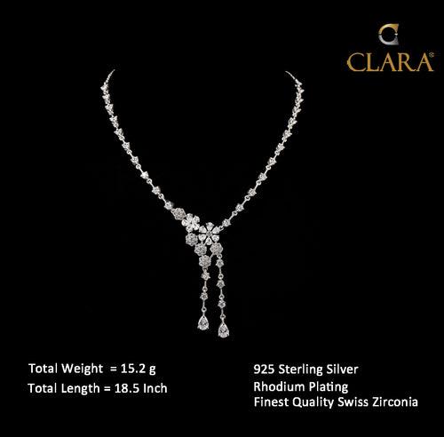 CLARA 925 Sterling Silver Anaya Necklace Rhodium Plated, Swiss Zirconia stone Precious Jewellery Gift for Women and Girls