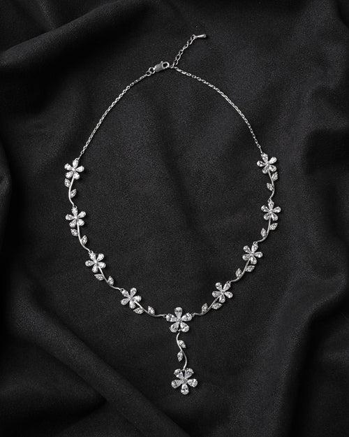 CLARA 925 Sterling Silver Flower Necklace Rhodium Plated, Swiss Zirconia stone Precious Jewellery Gift for Women and Girls