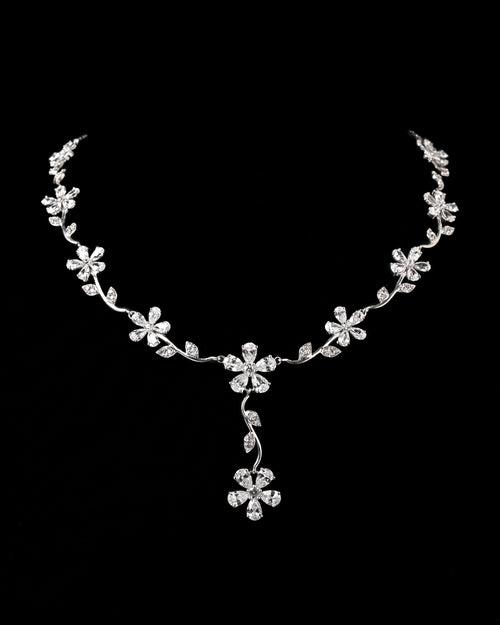CLARA 925 Sterling Silver Flower Necklace Rhodium Plated, Swiss Zirconia stone Precious Jewellery Gift for Women and Girls