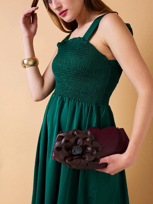 Caprese Ava 3D Flower Clutch Bag Medium Bordeaux - Perfect for Celebrations & Glam Parties