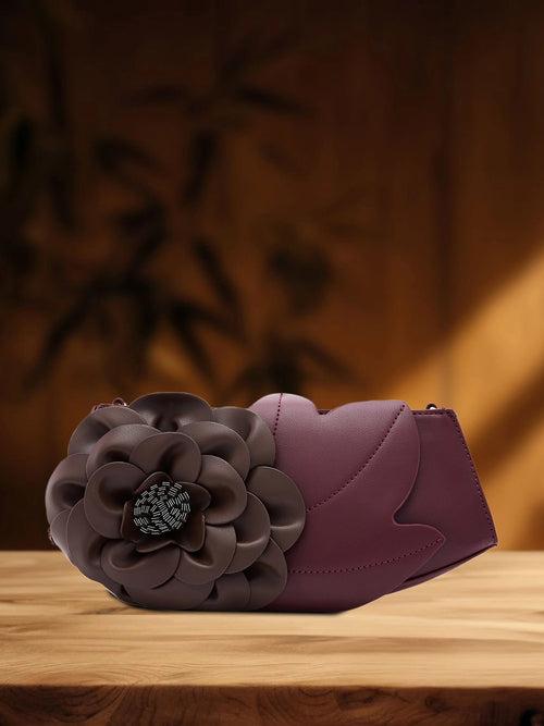 Caprese Ava 3D Flower Clutch Bag Medium Bordeaux - Perfect for Celebrations & Glam Parties