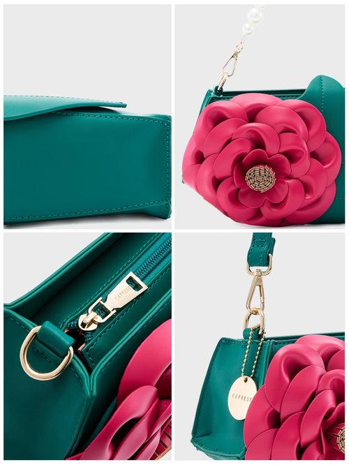 Caprese Ava 3D Flower Clutch Bag Medium Green - Perfect for Celebrations & Glam Parties