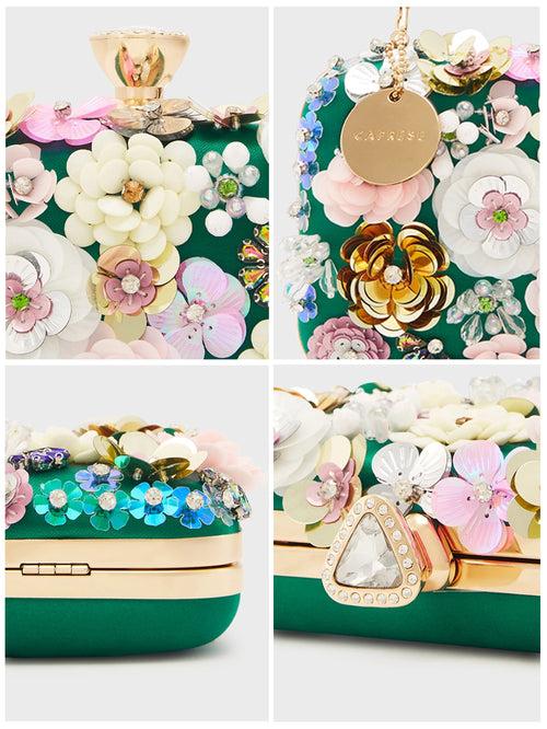 Caprese Ava Floral Clutch Box Small Dark Green - Stylish Bag for Festive Events