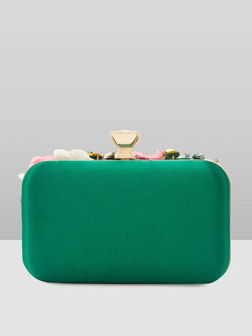 Caprese Ava Floral Clutch Box Small Dark Green - Stylish Bag for Festive Events