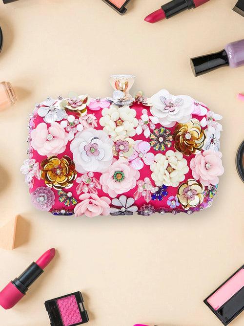 Caprese Ava Floral Clutch Box Small Magenta - Stylish Bag for Festive Events