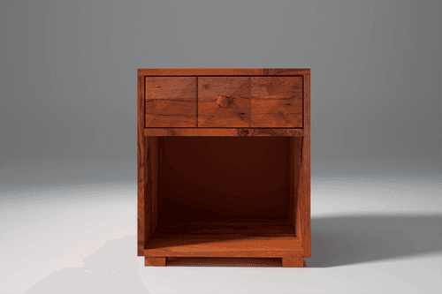 Rica Sheesham Wood Bed Side Table with Drawer In Reddish Rosewood