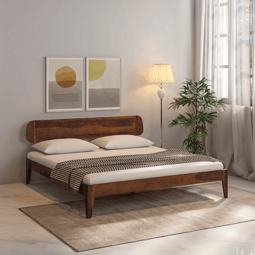 Fabica Low Sheesham Wood Bed In Light Rosewood Without Box Storage