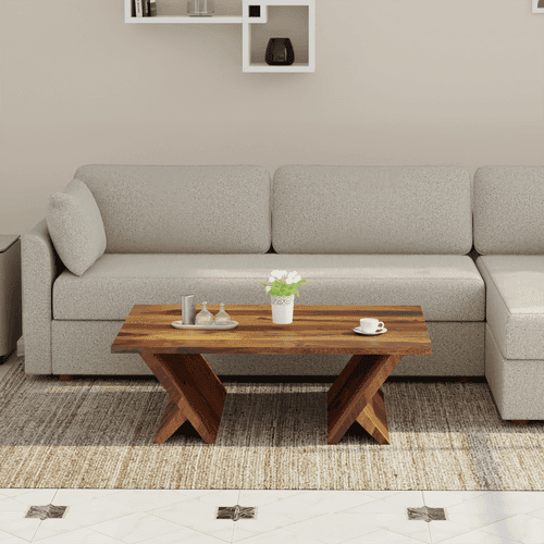 Plushify Sheesham Wood Coffee Table In Light Honey Color