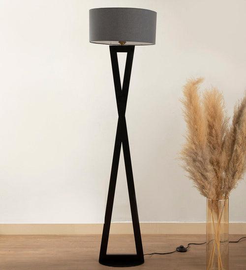 Hamptons Grey Metal Shade Club Floor Lamp with Metal Base