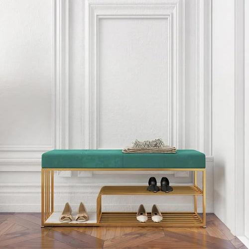 Velvet Upholstered Entryway Shoe Rack Bench with Storage