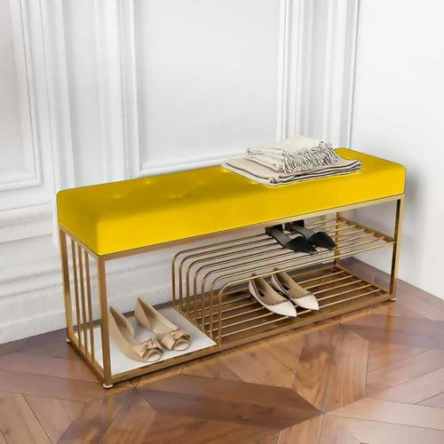 Velvet Upholstered Entryway Shoe Rack Bench with Storage