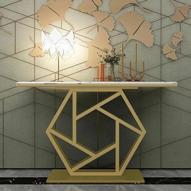 Contemporary Iron Console with Stylish Geometric Form and Elegant Metallic Sheen