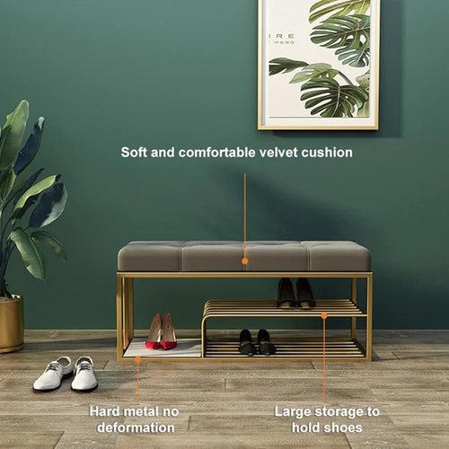 Velvet Upholstered Entryway Shoe Rack Bench with Storage