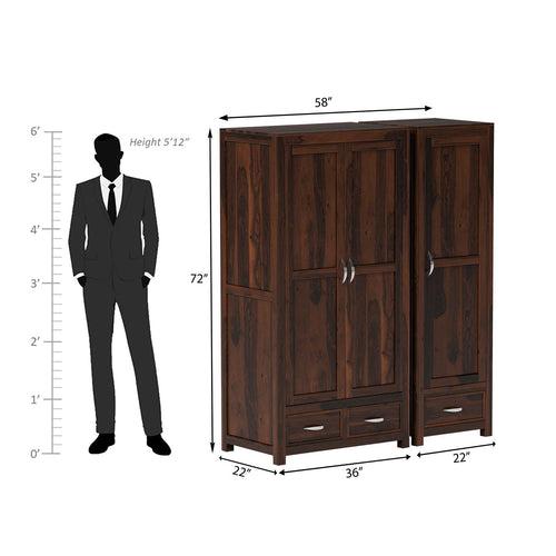 Aurora Three Door Sheesham Wood Wardrobe in Walnut Colour