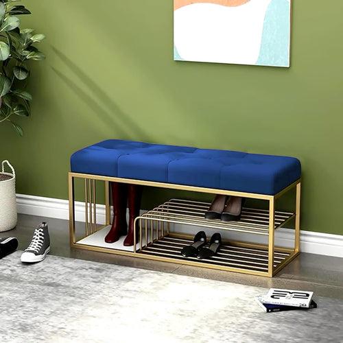 Velvet Upholstered Entryway Shoe Rack Bench with Storage