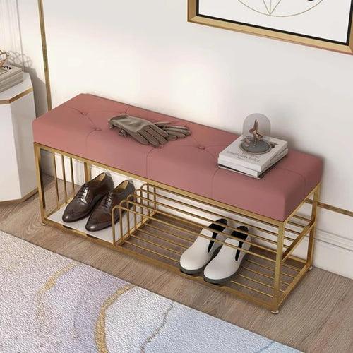 Velvet Upholstered Entryway Shoe Rack Bench with Storage