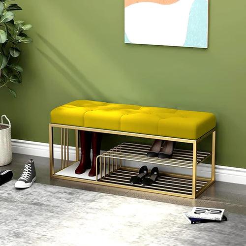 Velvet Upholstered Entryway Shoe Rack Bench with Storage