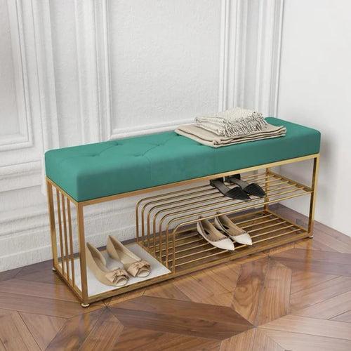 Velvet Upholstered Entryway Shoe Rack Bench with Storage