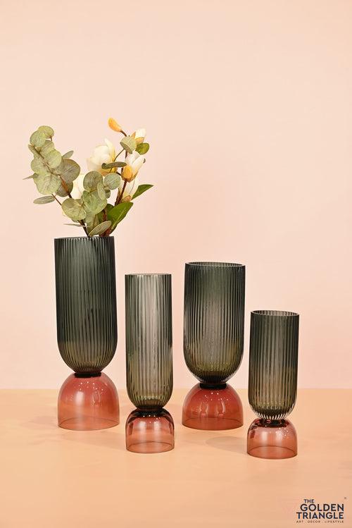 Aoi Futed Two tone Glass Vase - Green & Pink