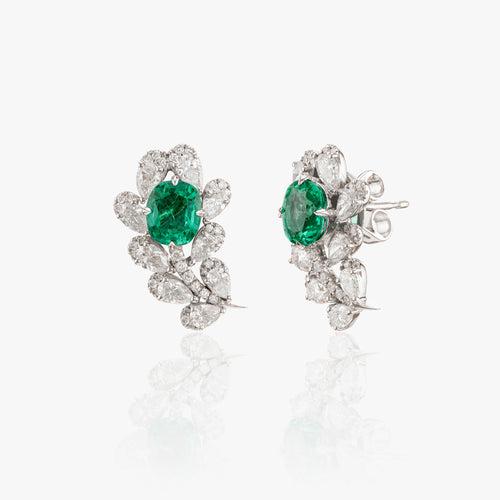 Flowers For Gloria Diamond and Emerald Earrings