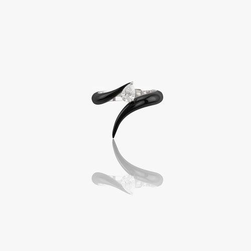 Katniss Diamond and Black Enamel Ring