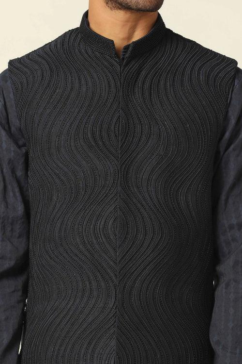 Navy Nehru jacket with embroidery