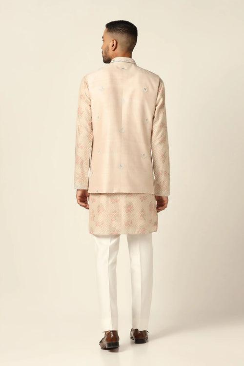 Peach Nehru Jacket set embroidery