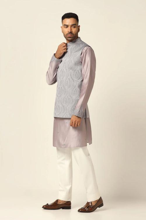 Purple embroidered Nehru set