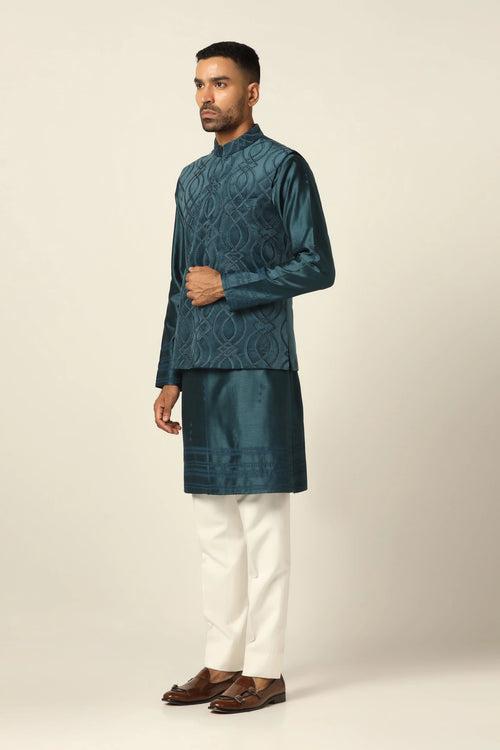 Blue Embroidered Nehru set