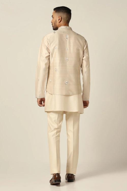 Off-white nehru jacket set