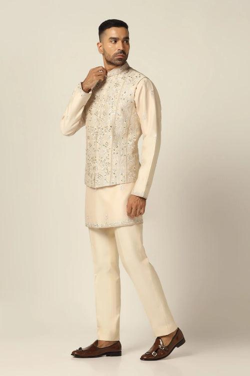 Off-white nehru jacket set