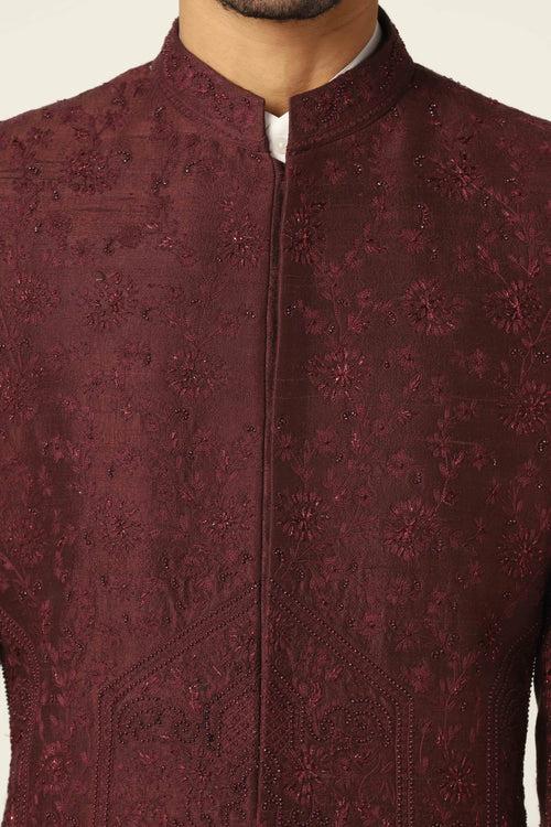 Maroon Embroidered Bandhgala