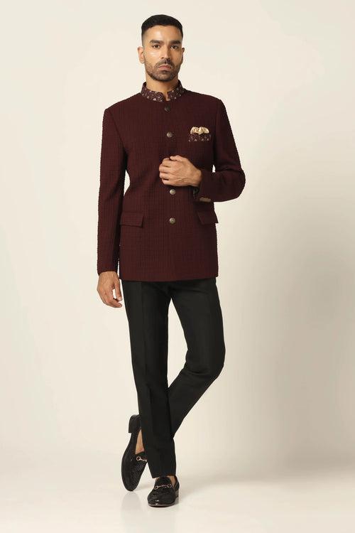 Maroon Textured Bandhgala