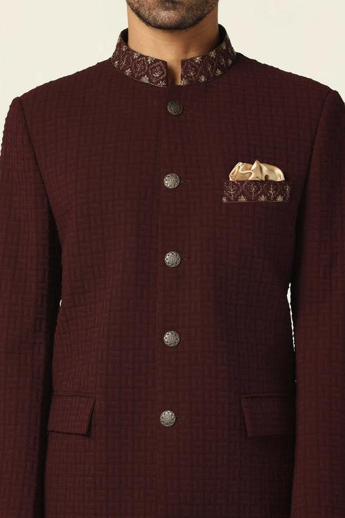 Maroon Textured Bandhgala