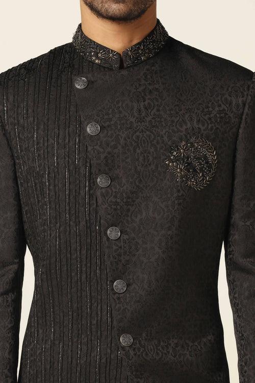 Black embroidered Indowestern