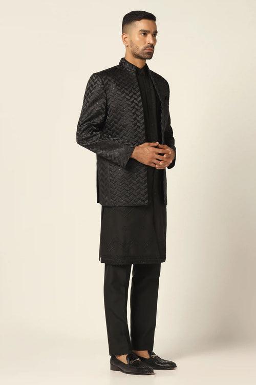 Black embroidered Indowestern