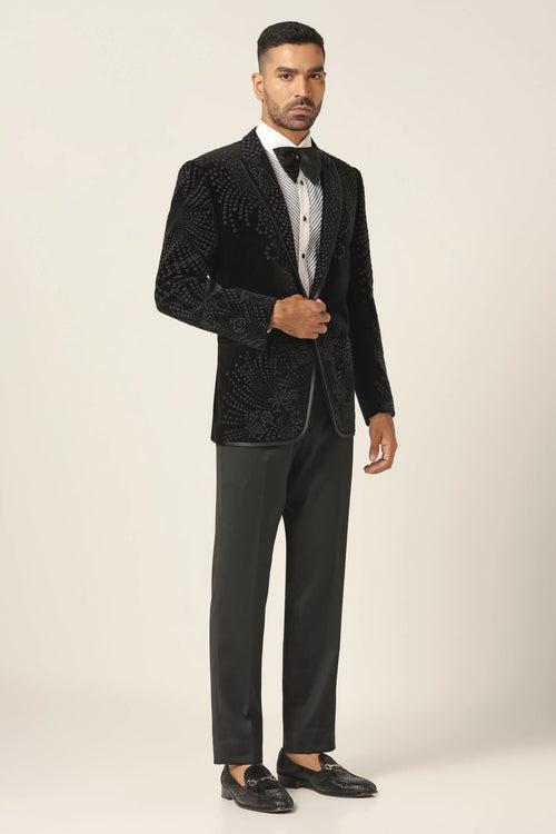 Black embroidered tuxedo