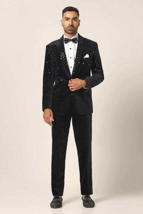 Navy Mirror Embroidery Tuxedo