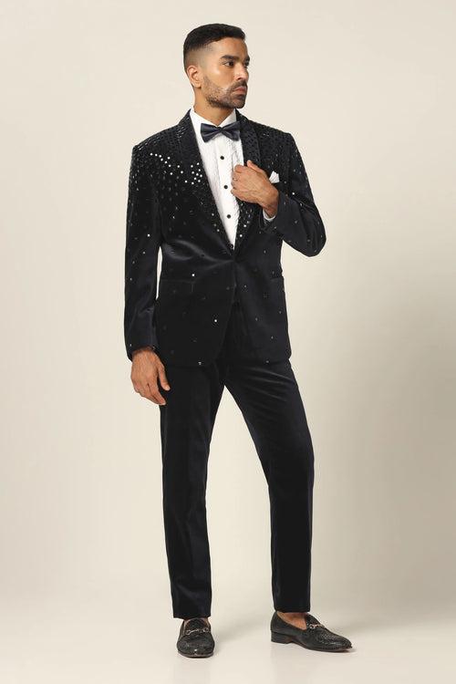 Navy Mirror Embroidery Tuxedo