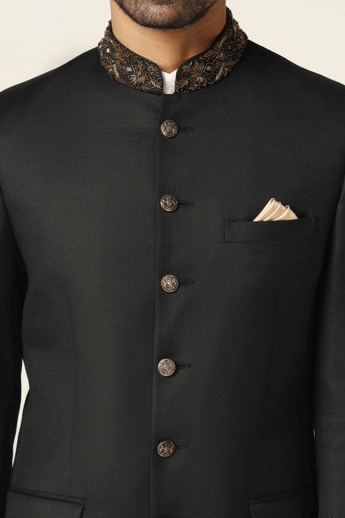 Black Bandhgala with embroidery work