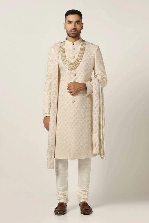 Peach embroidered Sherwani